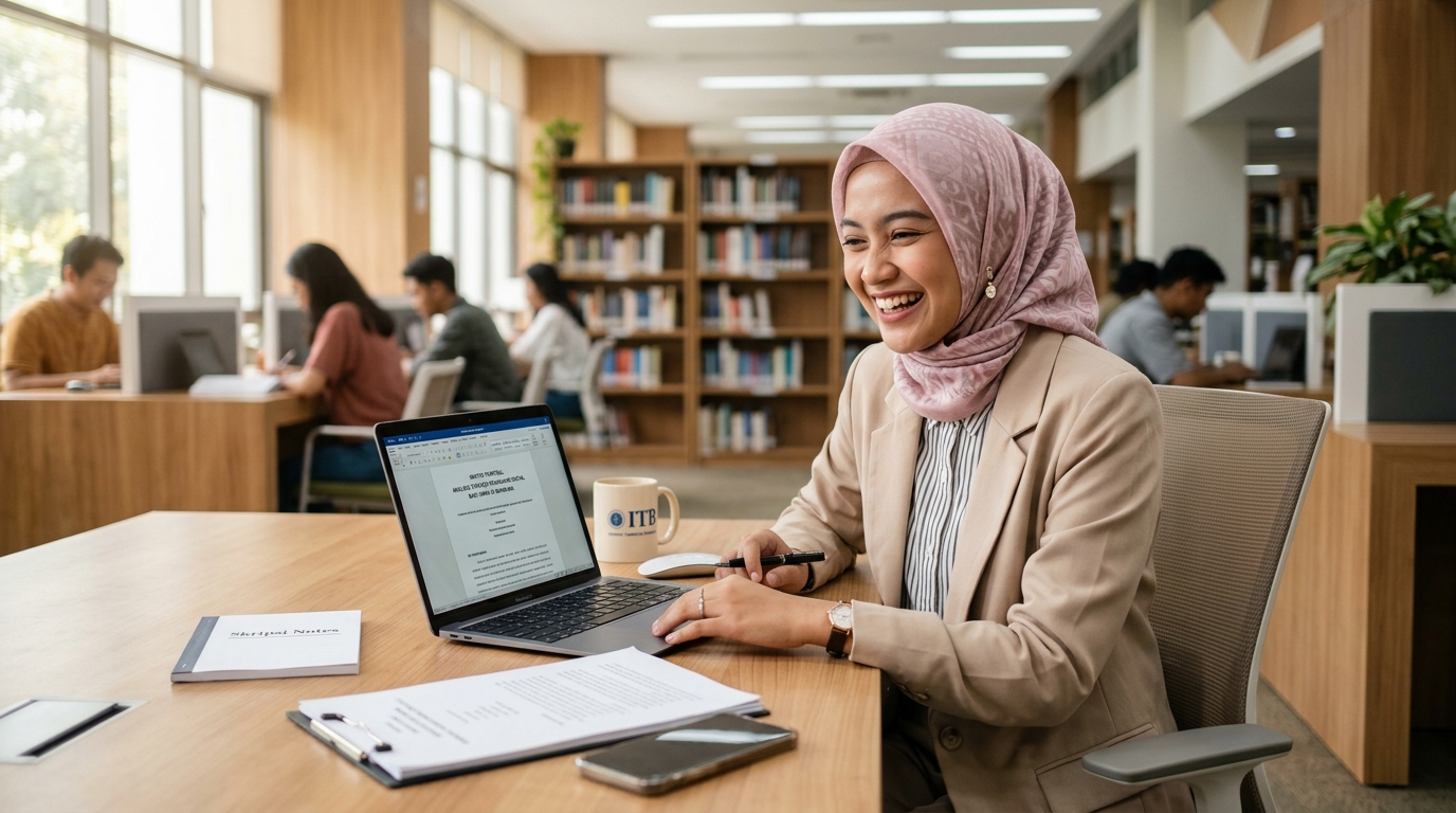 Mahasiswi Berjilbab Sukses Mengerjakan Proposal Skripsi